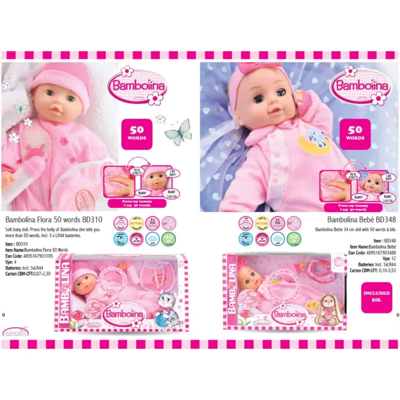 Bambolina Flora babypop met 50 Engelse woordjes> Poppen