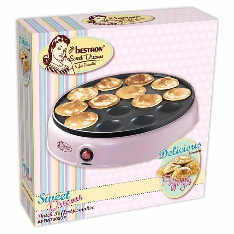 Bestron Poffertjesmaker voor 14 poffertjes (800 W) roze> Koken & Bakken|Keuken