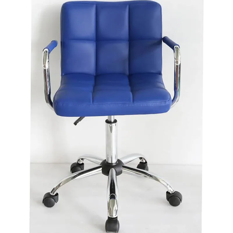 Bureelstoel blauw met armleuning, verchroomd onderstel, verstelbaar> Meubel