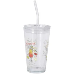Drinkglas (400ml) met deksel & rietsje> Glazen & Bekers