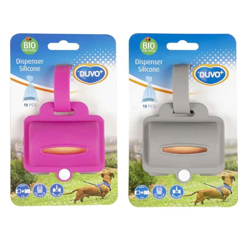Duvo+ poepzakjes dispenser Silicone (8,2cm) grijs of roze> Hond