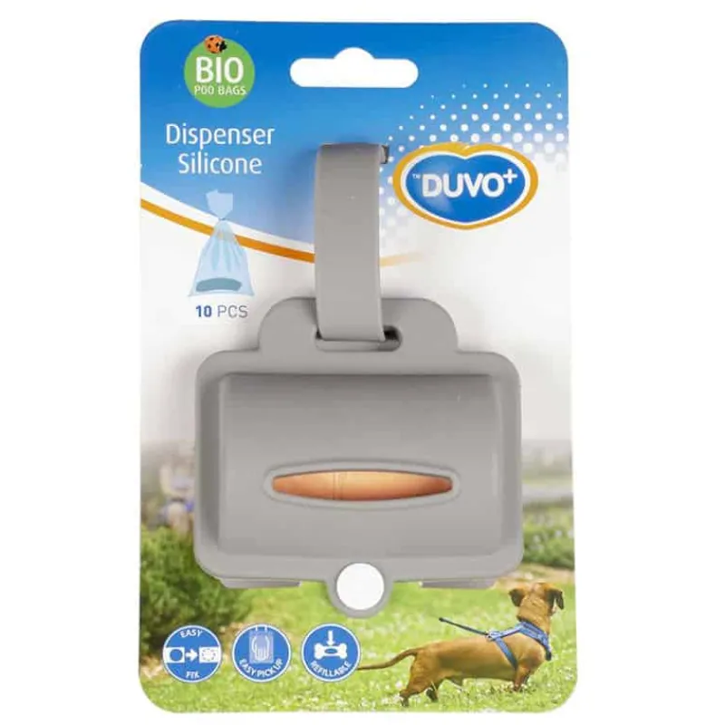 Duvo+ poepzakjes dispenser Silicone (8,2cm) grijs of roze> Hond