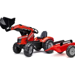 Falk Tractor met frontlader en aanhangwagen “Massey Ferguson” rood> Fiets & Sport|Buitenspeelgoed