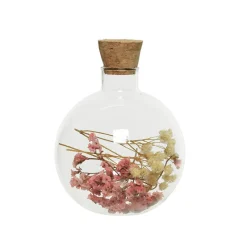 Fles glas (ø7xH9cm) met gedroogde bloemen> Pasen