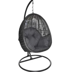 Hangzetel in rattan grijs met kussen donker grijs> Koken & Bakken|Tuinmeubels