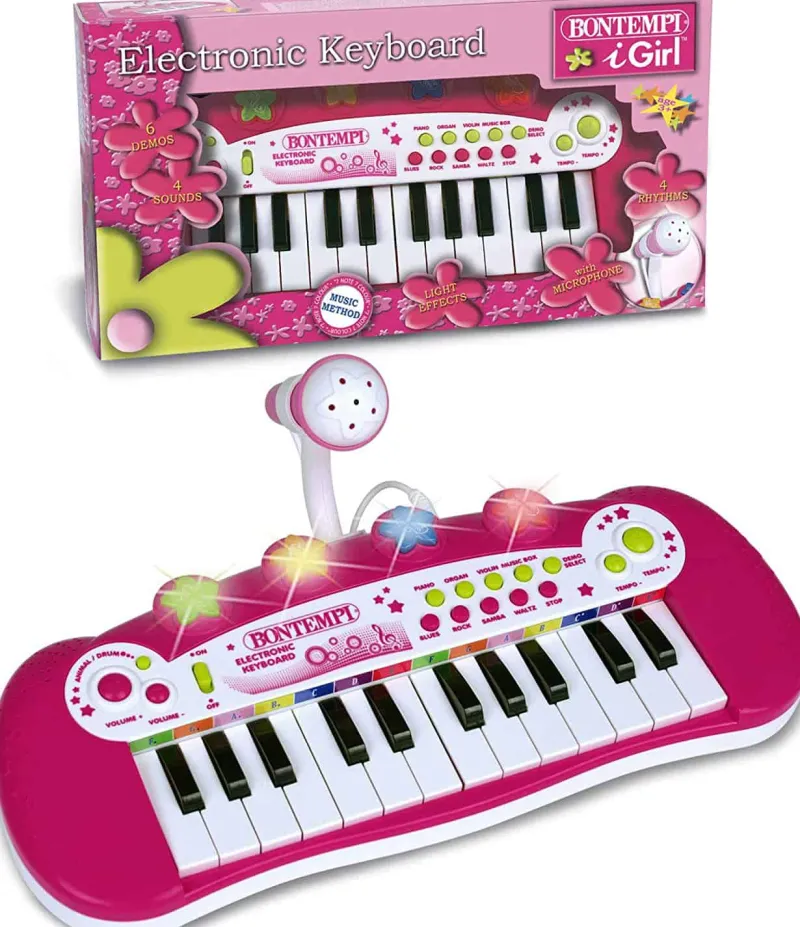 Bontempi Keyboard electronisch 24 toetsen, met microfoon (roze)> Muziek & Elektronica
