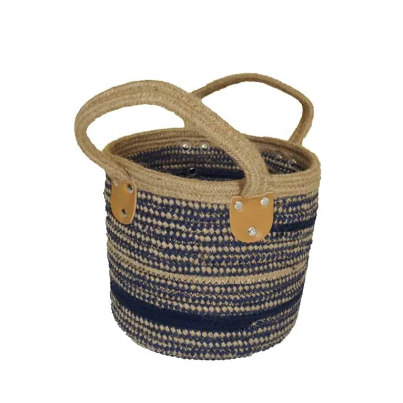 Mand stof (bruin/blauw) met grote handvaten 20xH19cm> Opbergen