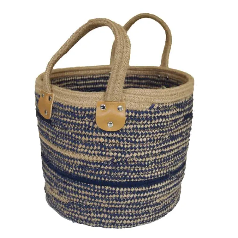 Mand stof (bruin/blauw) met grote handvaten 36xH40cm> Opbergen