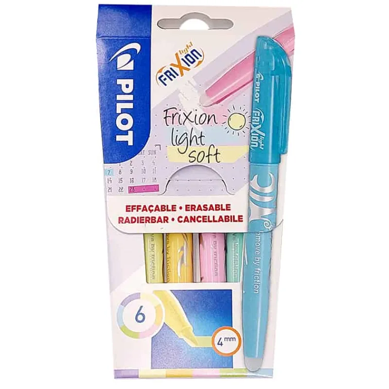 Pilot Frixion Fluo stift “Light Soft” set 6 kleuren> Schrijven & Tekenen