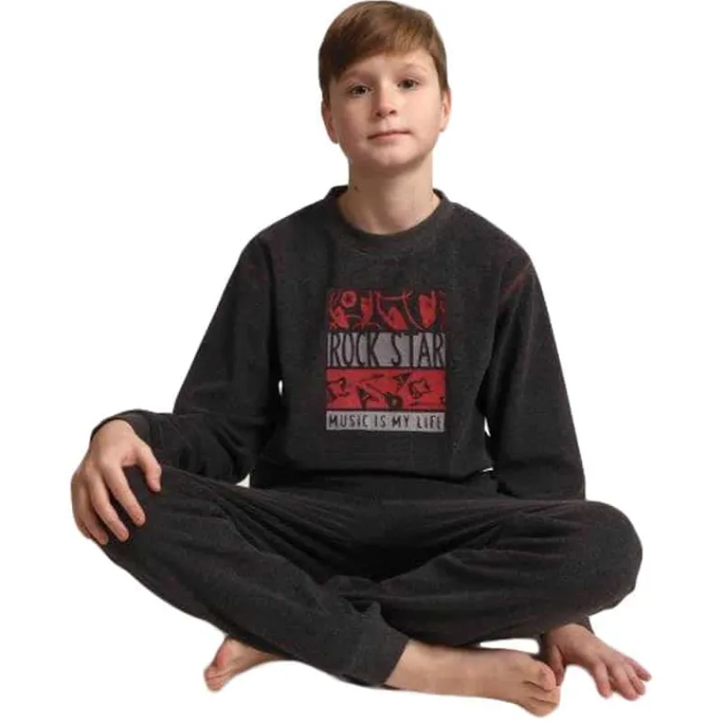 Pyjama jongens stretch music – grijs (8-16 jaar)> Kleding