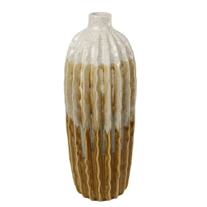 Vaas Ridge in aardewerk (ø15xH41,5cm) oker> Koken & Bakken|Decoratie