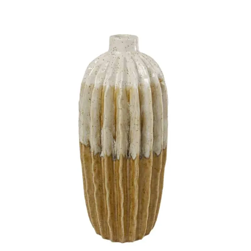 Vaas Ridge in aardewerk (ø14xH33,5cm) oker> Koken & Bakken|Decoratie